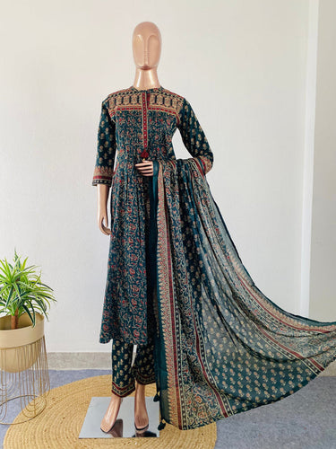 Ajrakh Print A-Line Kurta Pant Set with Pocket